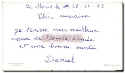 Zimowy krajobraz z chaletami — 'Bonne Année' — M.D. PARIS, seria nr 203 — Rewers