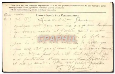 Korespondencja Armii Republiki — Karta w zwolnieniu — Sektor pocztowy nr 168 — Stern (Francja) — Rewers