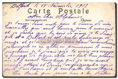 Belfort — Musique du 55e Territorial se rendant à la revue du général Joffre — A. R. n°15 — Verso