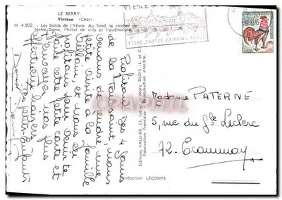 Vierzon — Brzegi rzeki Yèvre, zegarmistrzostwo Notre-Dame, ratusz i salony koncertowe — Wydawnictwo VALOIRE, n° H.4.802 — Rewers
