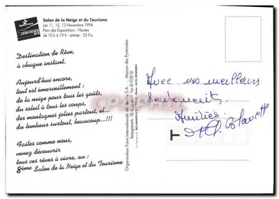 Salão da Neve e do Turismo — Adicione sol ao seu inverno — Salão da Neve e do Turismo, Nantes, 11-12-13 novembro 1994 — Verso