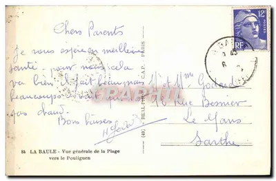 La Baule — Vista general de la playa hacia Pouliguen — C.A.P. (49) — editor REAL-PHIL — Reverso