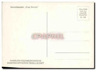 Schnelldampfer „Cap Norte“ — Hamburgo-Sul-Americana de Navegação a Vapor — n° 1251 — Verso