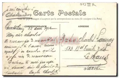 Castelo de Courtalain (E-et-L.) — Lado Oeste — Editor H. Bécard — Verso