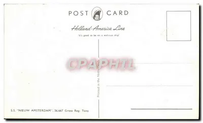 S.S. NIEUW AMSTERDAM — Linha Holland-America — Cartão Postal — Verso