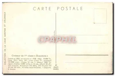 Kruiser van de eerste klasse «Duquesne» — Collectie van de Zeevereniging en Koloniale Bond — Uitgever E.A.E.C. Paris — Achterkant