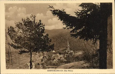 Grendelbruch (Bas-Rhin) — vista panorâmica com igreja — editor Félix Lülb, Strasbourg