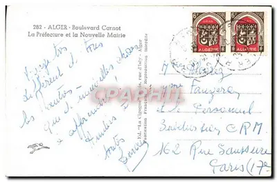 Prefeitura de Argel — Avenida Carnot — Éd. La Cigogne — Verso