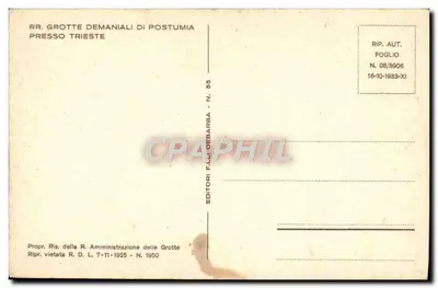 Kolumny diamentów — Jaskinie Postumia przy Trieste — Wydawca F. Debarba, nr 55 — Rewers