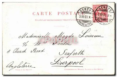 Vista di Ginevra — molo e nave — Chromogravure Maurice Reynond & Cie Ginevra — Verso