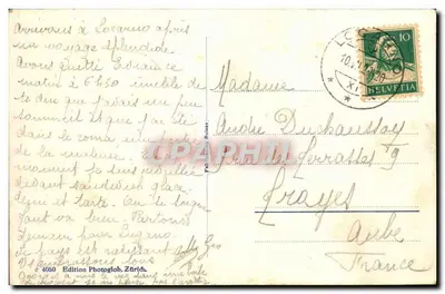 Locarno. Madonnna del Sasso — widok panoramiczny jeziora i zasnieżonych gór — Wydawnictwo Photoglob, Zurych, nr 4050 — Rewers