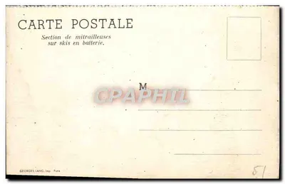 Seção de metralhadoras em trenós de esqui em posição de batalha — Georges Lang, Paris, n° 87 — Verso