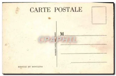 Bivuá em montanha — acampamento militar em um vale alpino — Georges Lang, Paris — Verso