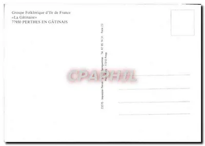 Crianças em trajes folclóricos — Grupo Folclórico da Île-de-France « La Gâtinaise » — Impressão Pierre Sarrasequemines — Verso