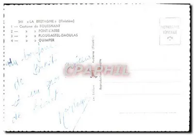 Trajes da Bretanha — Fouesnant, Pont-l'Abbe, Plougasnét-Daoulas, Quimper — Éditions Audierne — Verso