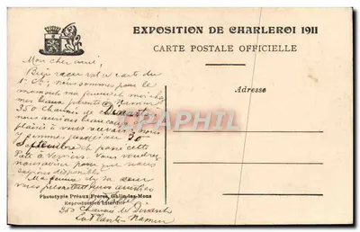 Exposição de Charleroi 1911 — Facha principal — V.R.F. Depositado — Verso