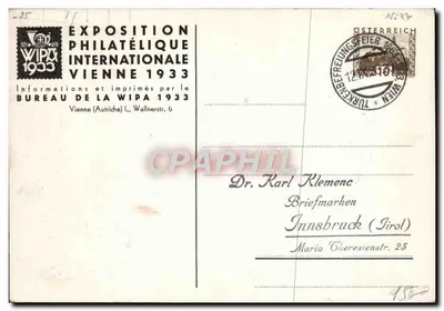 Exposição filatélica internacional — Viena 1933 — editada pela WIPA — Verso