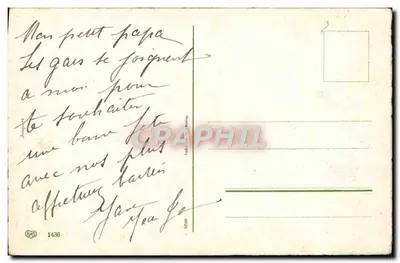 Bukiet błękitnych kwiatów — Szczęśliwego dnia — Drukarnia J. Papy, nr 1436 — Rewers
