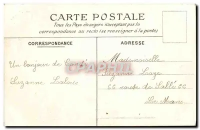 Castelo de Condé-sur-Iton (Eure) — estátua de criança e leão — editor desconhecido, número de série não visível — Verso