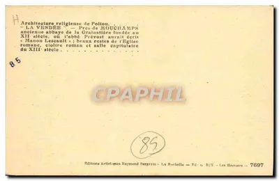 Abadia de La Grainetière — Poitou — Editor Raymond Bergevin — Verso