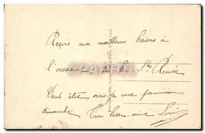 Soldaat en vrouw in roze jurk — gefeliciteerd-kaart — 'La Pensée' n°113 — Achterkant
