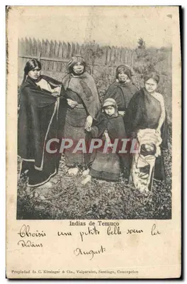Bilhete postal antigo Índias de Temuco Chile Chile Folclore