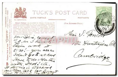 CAMBRIDGE — Portal e Capela da King's College — Tuck's Post Card, Série II — Verso