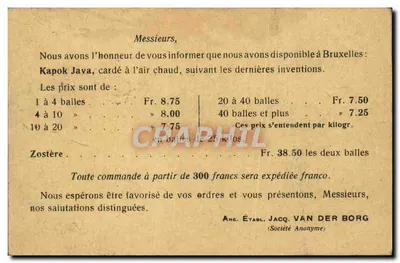 Bruxelles — annonce de kapok — éditeur JACQ. VAN DER BORG — Verso