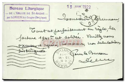 Abadia de Saint-André — Escritório Litúrgico — Bruges — 1922 — Verso