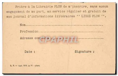 Libreria Plon — Parigi 6° — cartolina pubblicitaria — Verso