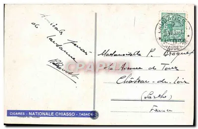 Zamek Chillon — widok z łabędziami — wydawca Cigares Nationale Chiasso, nr 269 — Rewers