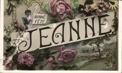 Bilhete postal antigo Fantasia Flores Nome Jeanne