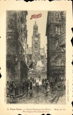 Velho Paris — São Etienne-du-Mont — Rua da Montanha Santa Geneviève — Fortier e Marville, Paris