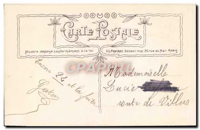 Casal jovem em traje da época — poema romântico — Cruassam, Paris — Verso