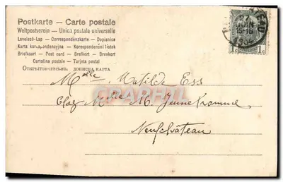Casal jovem em traje folclórico — cena campestre — Augustin T. n°760 — Verso