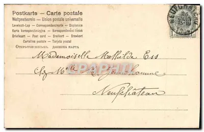 Młody para w strojach folklorystycznych na polu — wydawca Augustin, nr 760 — Rewers