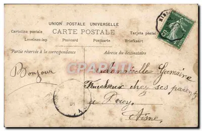 Menina em um cesto florido — carta postal colorida — União Postal Universal — Verso