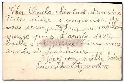 Dziewczyna trzymająca bukiet kwiatów — Szczęśliwego Nowego Roku — Wydawca E.R. Paris, n° 538 — Rewers