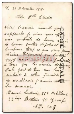 Mujer en vestido rosa sosteniendo un cesto de flores — Feliz Año 1919 — editor anónimo, n° 7 — Reverso