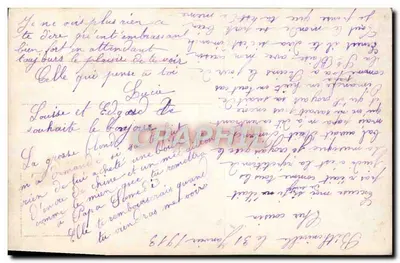 Jovem mulher em vestido roxo segurando um buquê — cartão postal colorido — editor anônimo — Verso