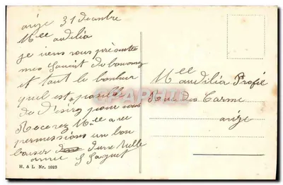 Bukiet wrzosu w naczyniu — Szczęśliwy Rok — H. & L. Nr 1023 — Rewers