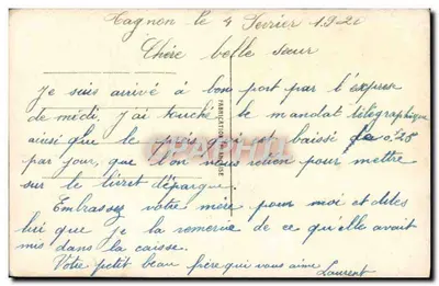 Jovem garoto — Carta postal sentimental — editor desconhecido — Verso