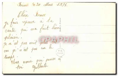 Couple amoureux — scène de tendresse avec bouquet de roses — éditeur PC Paris n°3583 — Verso