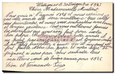 Paisaż zimowy — dekor kwiatowy z mimozą i fioletową myślą — Stara pocztówka Paryż 1681 — Rewers