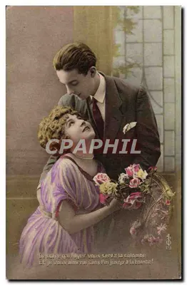 Amour éternel — couple tendre avec bouquet — éditeur ISO-PLATINE, N° 131