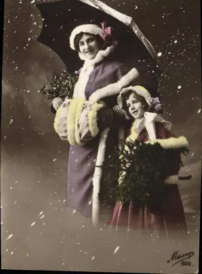 Femme et enfant sous la neige — scène hivernale — Miséange, n° 500