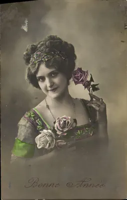Jovem mulher com rosa — Boa Ano — Carta postal de boas-vindas