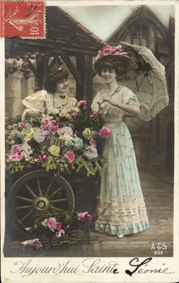 Duas jovens mulheres diante de um carrinho de flores — Hoje Santa Léonie — A&S 632