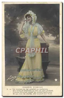 Femme en robe jaune — scène de poème « Chagrin d'Amour » — éditeur Nadanz, série N. 792