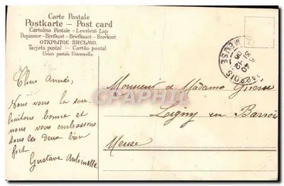 Paysage hivernal sous la lune — maison enneigée — éditeur 'BONNE ANNÉE' (imprimé sur la carte) — Verso
